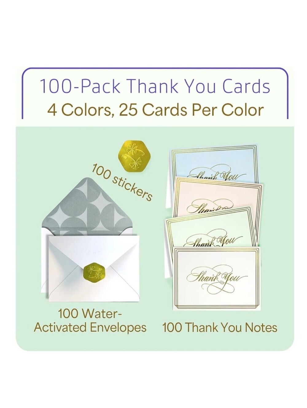 100-Pack Ukee's Luxury Thank You Cards with Envelopes Bulk - Blank